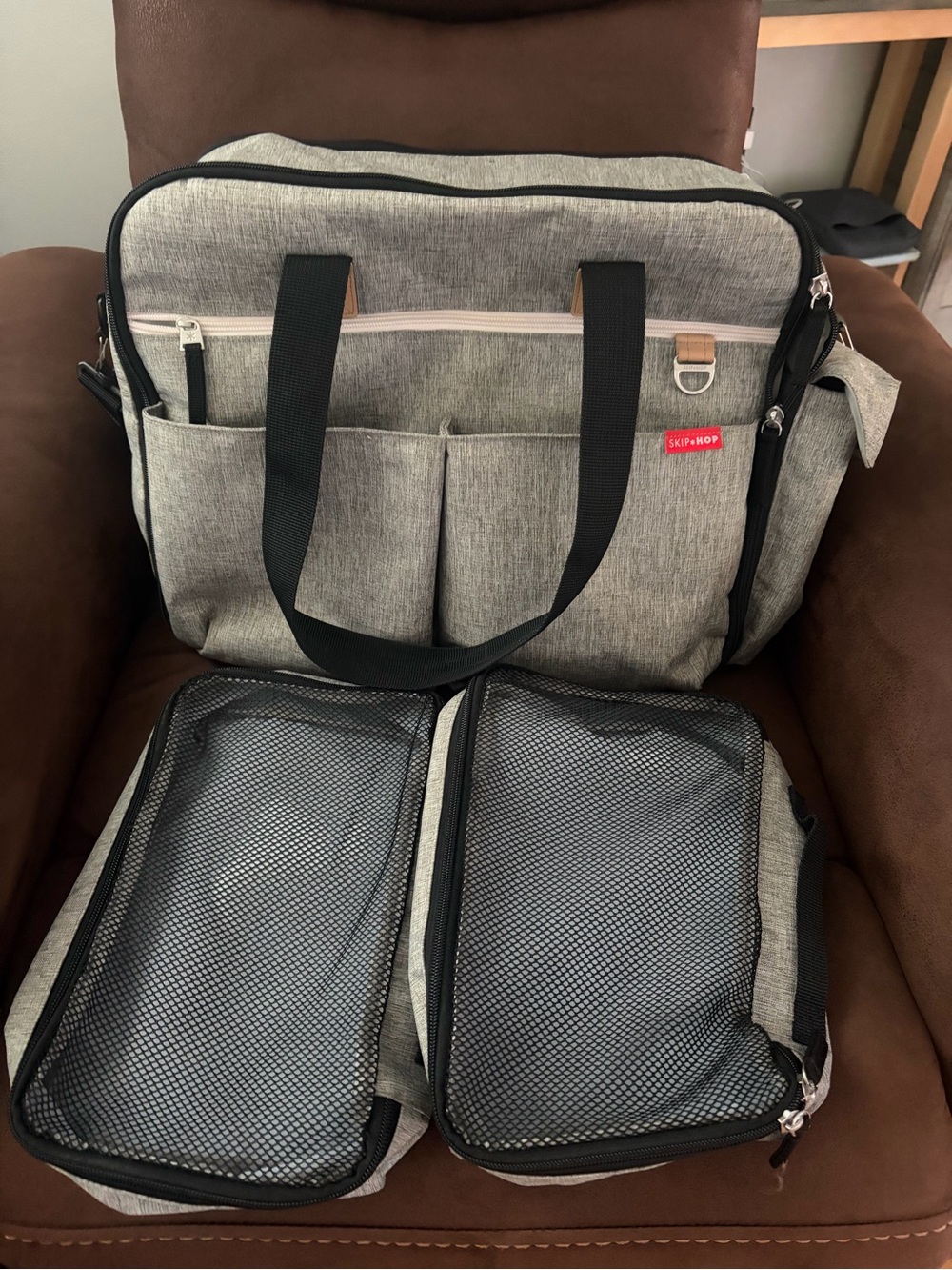 Skip Hop Gray Laptop Tote with Black Straps
